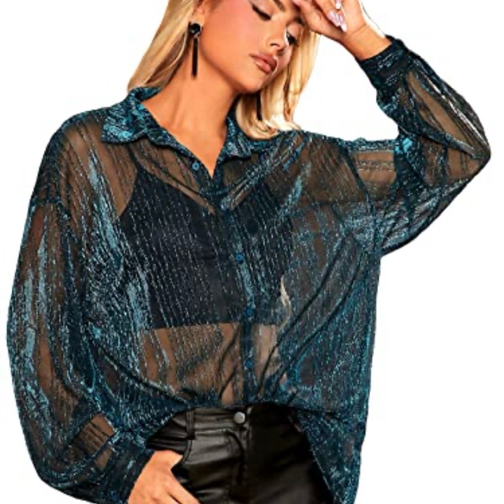 SHEIN Teal Sheer Blouse